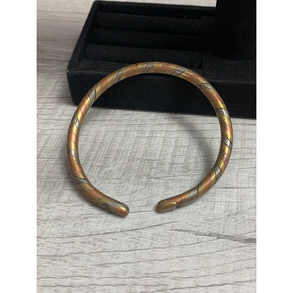 Mixed Metal Twisted Rope Cuff Bracelet Tri-Color Copper Brass Silver Tone Boho - Picture 3 of 5